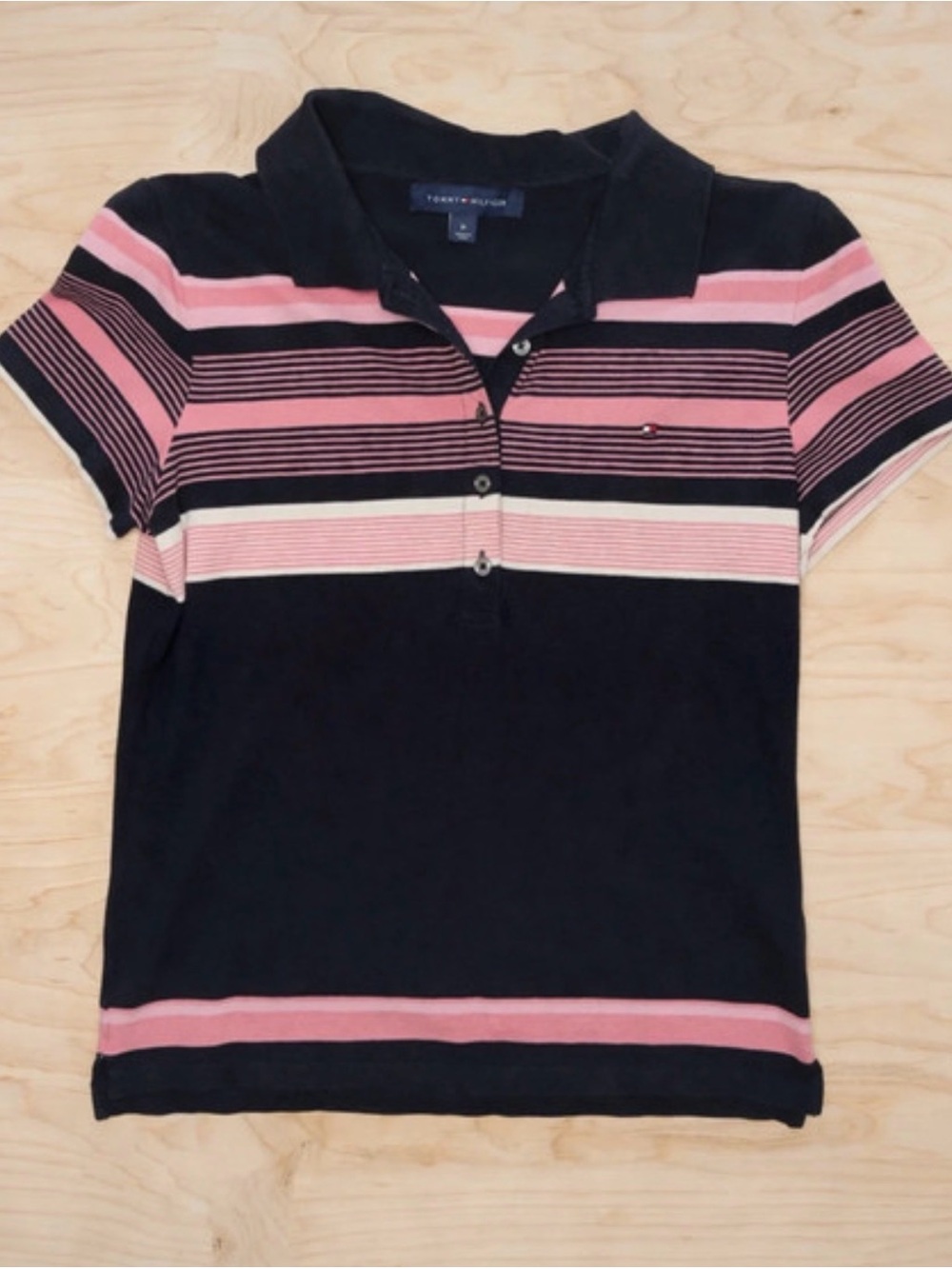 Tommy Hilfiger women’s ' Navy & Pink Striped Polo Top